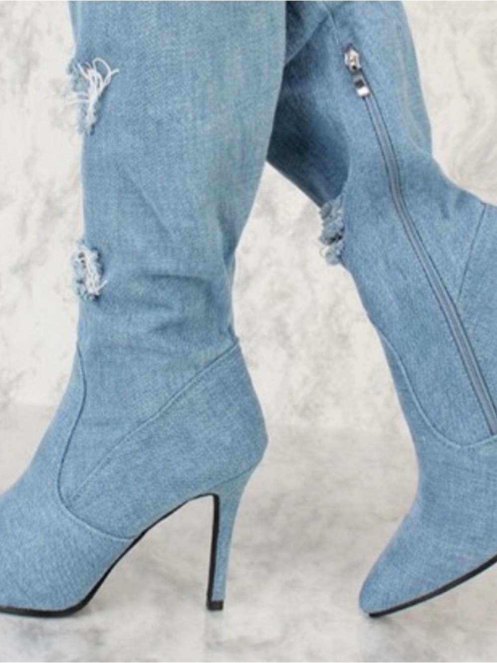 Denim distressed pointy toe -wide calf boots size 8 - Picture 7 of 9